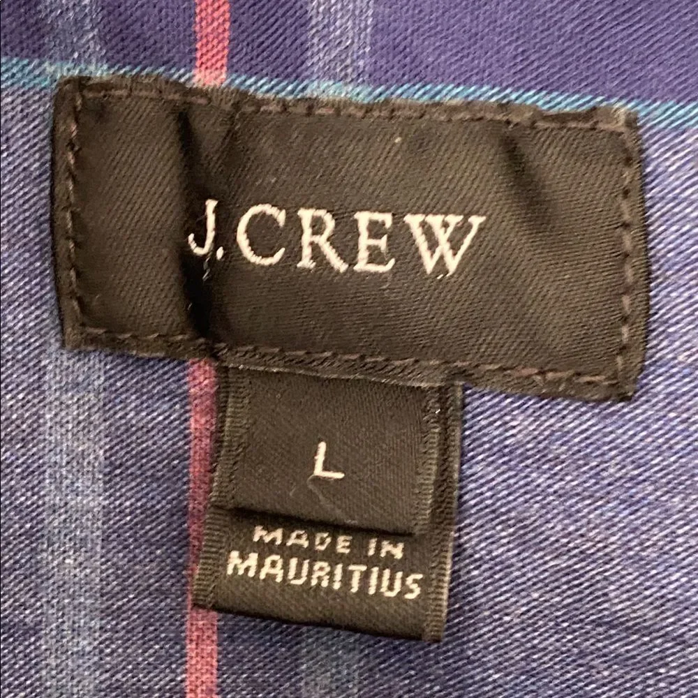 J. Crew Men's Blue & Purple Plaid Cotton Long Sleeve Shirt Sz L Preppy Academia
